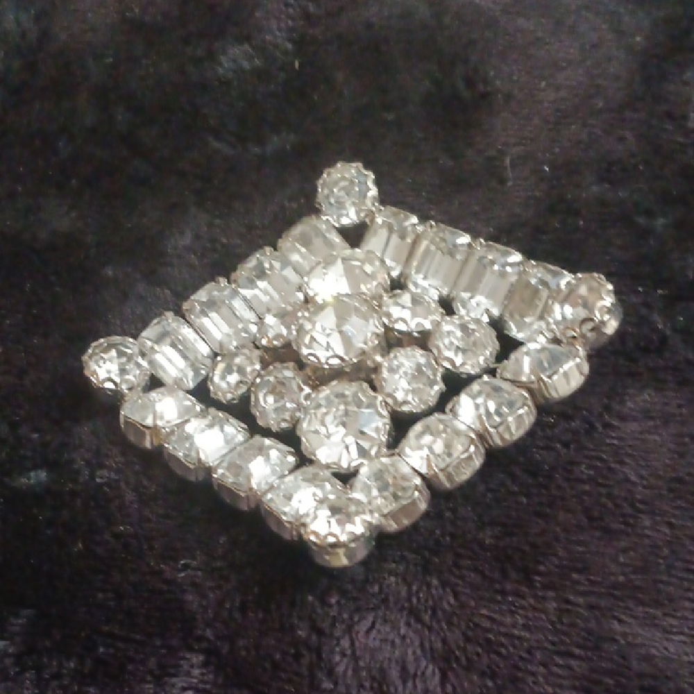 Crystal Square Vintage Statement Brooch - Silver Tone